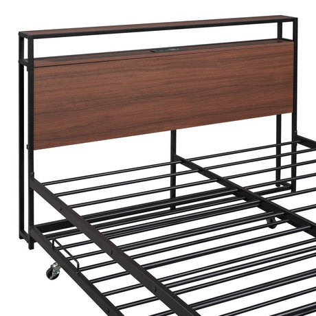 Full Metal Platform Bed Frame With Trundle USB Ports - Sleep Galleria