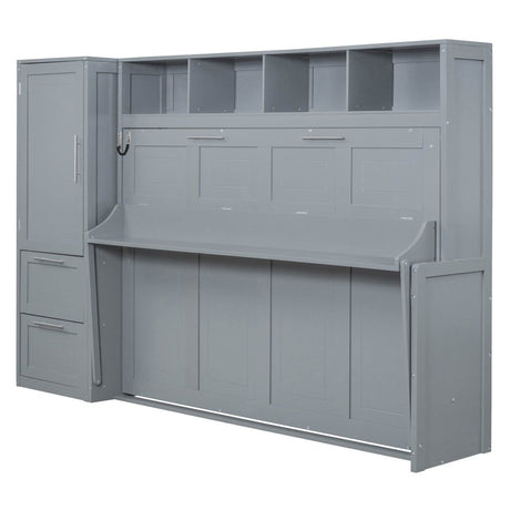Full Murphy Bed With Closet Drawers Storage Gray Full - Driftwood - Omega Lifestyles