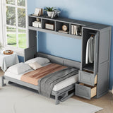 Full Murphy Bed With Closet Drawers Storage Gray Full - Driftwood - Omega Lifestyles