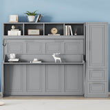 Full Murphy Bed With Closet Drawers Storage Gray Full - Driftwood - Omega Lifestyles