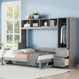 Full Murphy Bed With Closet Drawers Storage Gray Full - Driftwood - Omega Lifestyles