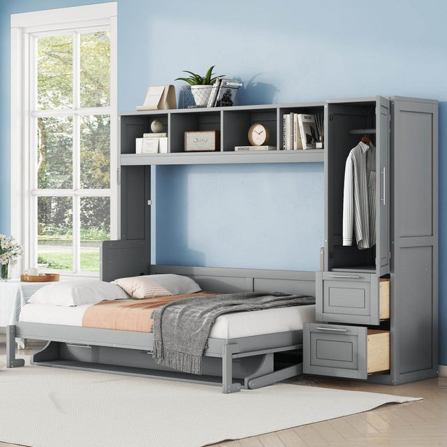 Full Murphy Bed With Closet Drawers Storage Gray Full - Omega Lifestyles