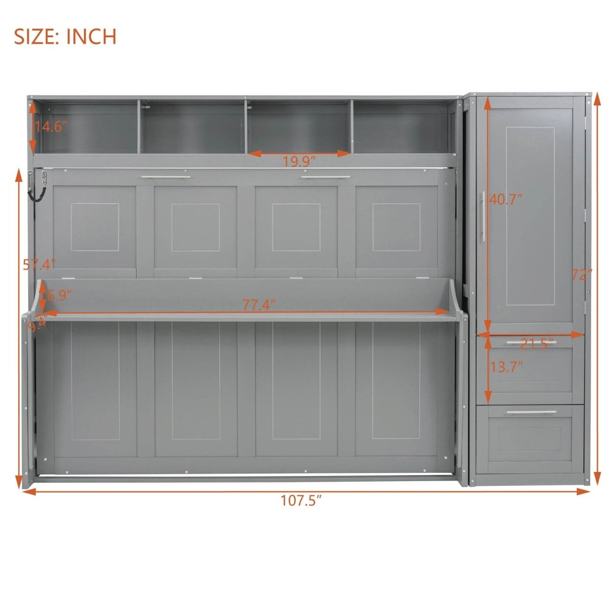Full Murphy Bed With Closet Drawers Storage Gray Full - Driftwood - Omega Lifestyles