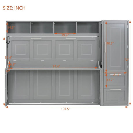 Full Murphy Bed With Closet Drawers Storage Gray Full - Driftwood - Omega Lifestyles