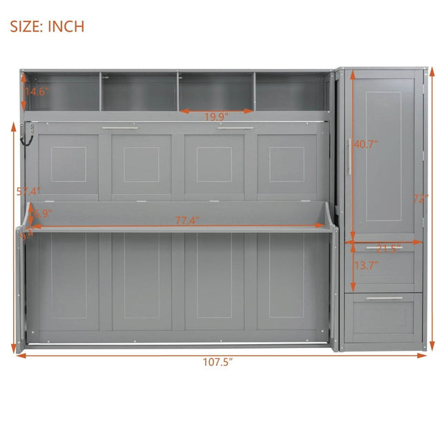 Full Murphy Bed With Closet Drawers Storage Gray Full - Omega Lifestyles