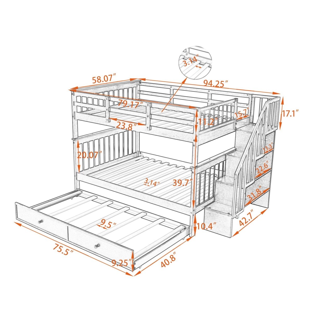 Full Over Full Solid Wood Bunk Bed With Trundle - Sleep Galleria
