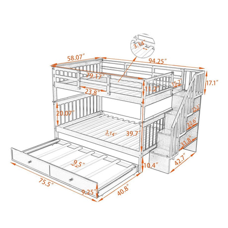 Full Over Full Solid Wood Bunk Bed With Trundle - Sleep Galleria