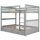 Full-Over-Full Solid Wood Gray Bunk Bed With Storage Drawers - Sleep Galleria