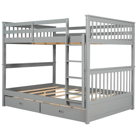 Full-Over-Full Solid Wood Gray Bunk Bed With Storage Drawers - Sleep Galleria