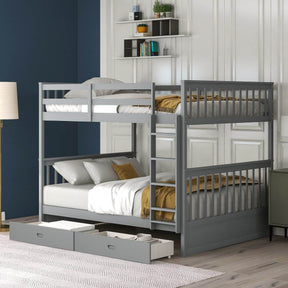 Full-Over-Full Solid Wood Gray Bunk Bed With Storage Drawers - Omega Lifestyles