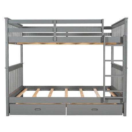 Full-Over-Full Solid Wood Gray Bunk Bed With Storage Drawers - Sleep Galleria