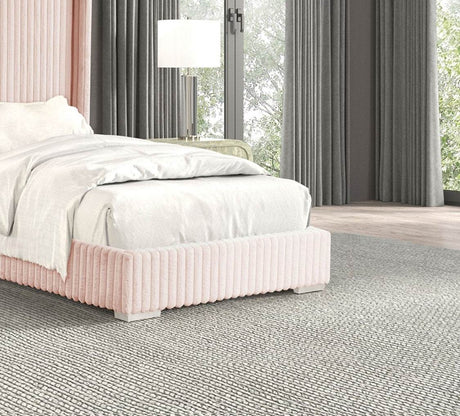 Full Pink Chenille Upholstered Wood Full Size Bed Frame - Driftwood - Omega Lifestyles