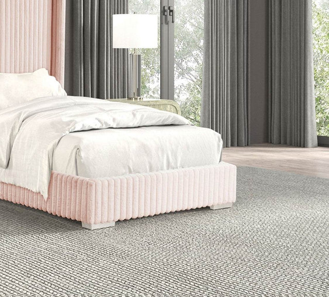 Full Pink Chenille Upholstered Wood Full Size Bed Frame - Omega Lifestyles