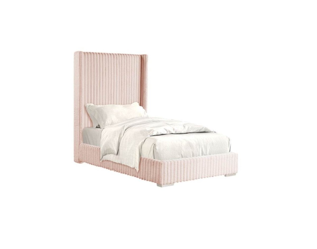 Full Pink Chenille Upholstered Wood Full Size Bed Frame - Driftwood - Omega Lifestyles