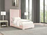 Full Pink Chenille Upholstered Wood Full Size Bed Frame - Driftwood - Omega Lifestyles