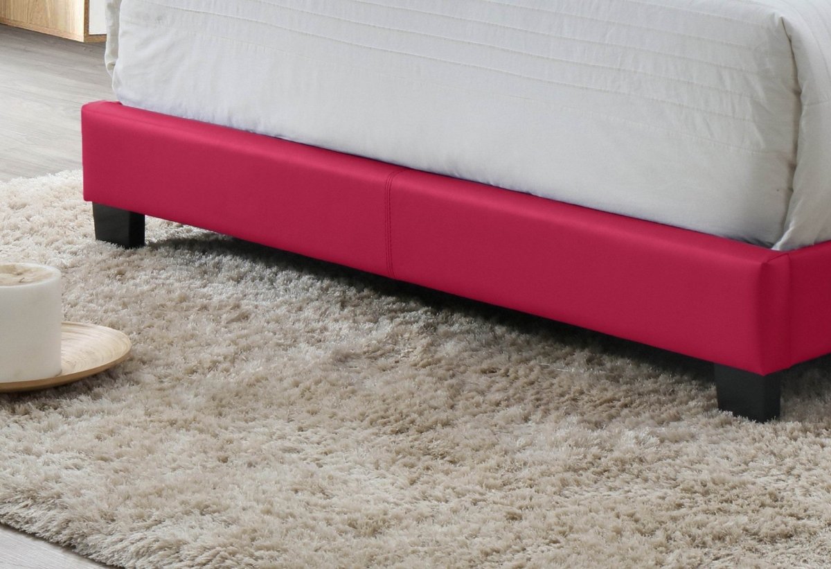 Full Pink PU Fabric Solid Wood Platform Bed Frame - Driftwood - Omega Lifestyles