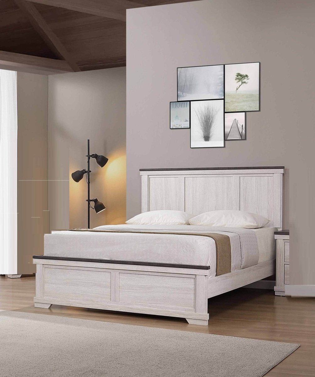 Full Rustic Antique White Brown Panel Bed - Driftwood - Omega Lifestyles