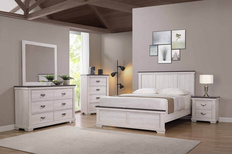 Full Rustic Antique White Brown Panel Bed - Driftwood - Omega Lifestyles