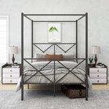 Full Size Black Metal Platform Bed Frame With Storage - Driftwood - Omega Lifestyles
