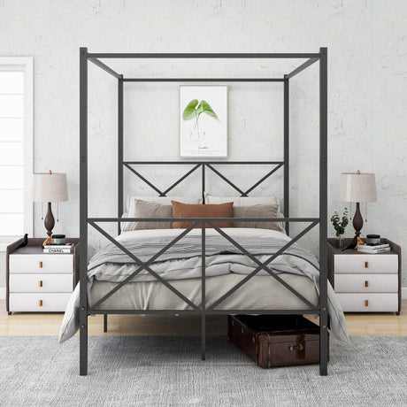 Full Size Black Metal Platform Bed Frame With Storage - Driftwood - Omega Lifestyles