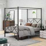 Full Size Black Metal Platform Bed Frame With Storage - Driftwood - Omega Lifestyles