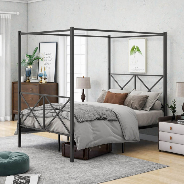 Full Size Black Metal Platform Bed Frame With Storage - Omega Lifestyles