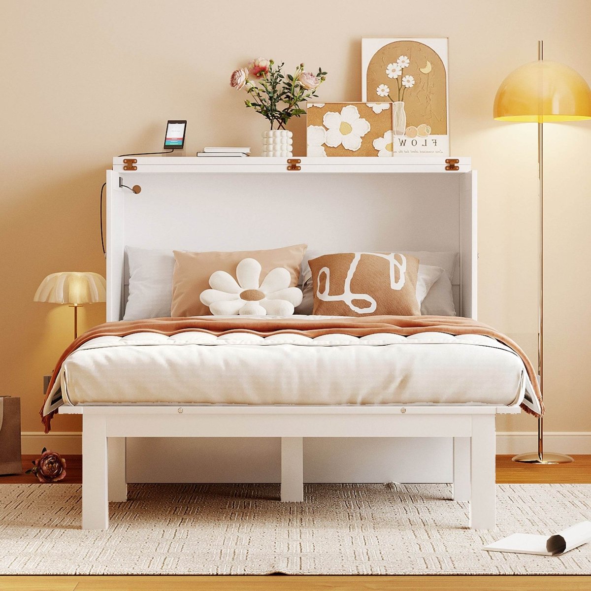 Full Size Murphy Bed With USB Port And Shelves - Sleep Galleria