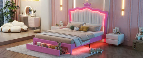Full Upholstered Full Size Bed Frame With LED Lights - Driftwood - Omega Lifestyles