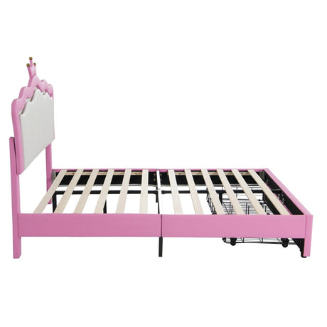 Full Upholstered Full Size Bed Frame With LED Lights - Driftwood - Omega Lifestyles