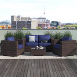 Fully Assembled 5 - Piece Brown Patio Rattan Sofa Set - Driftwood - Omega Lifestyles