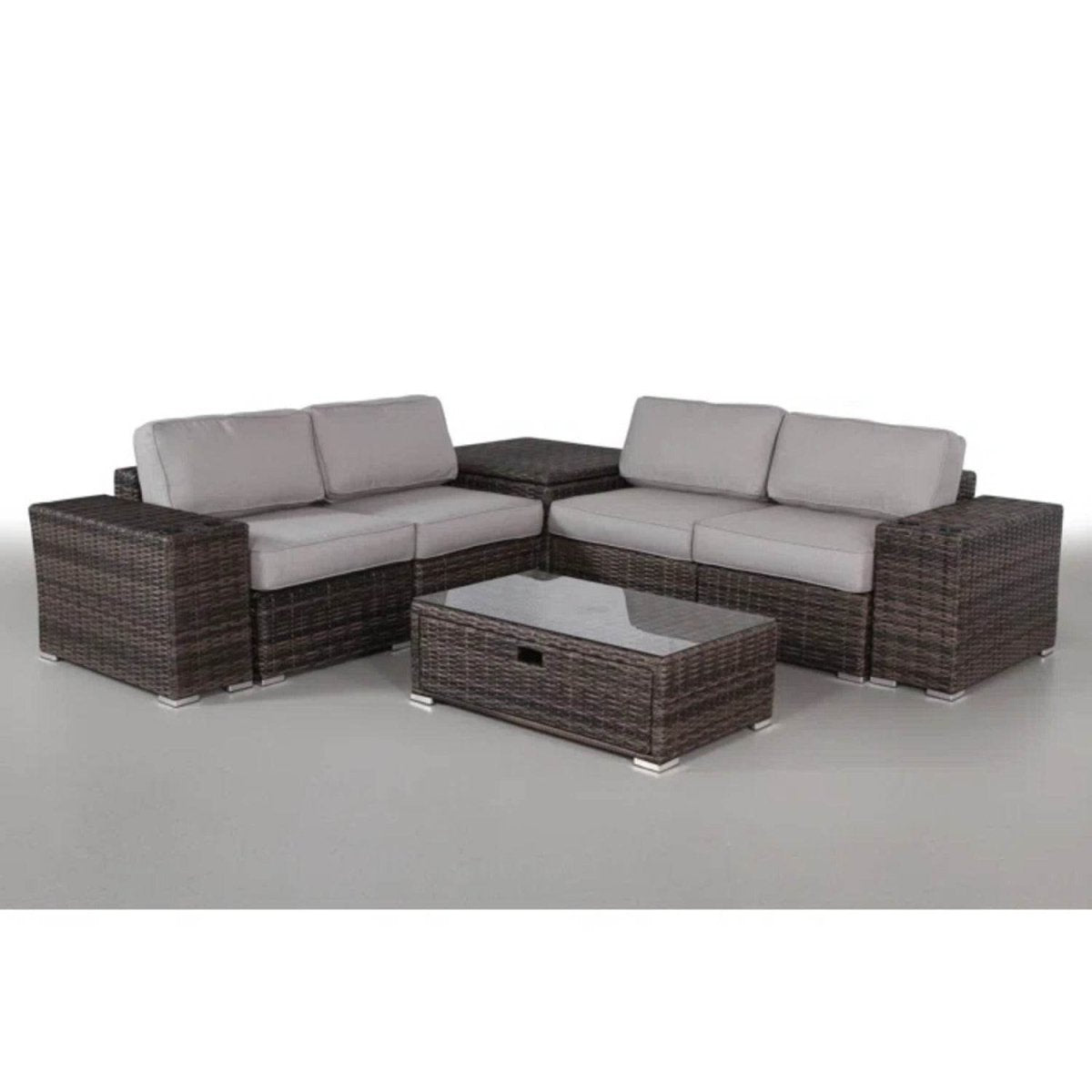 Fully Assembled 8 - Piece Outdoor Patio Rattan Sectional Set - Driftwood - Omega Lifestyles