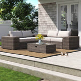 Fully Assembled 8 - Piece Outdoor Patio Rattan Sectional Set - Driftwood - Omega Lifestyles