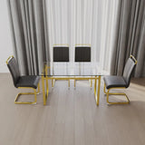 Glass Dining Table Set With Gold Legs And PU Chairs - Omega Lifestyles