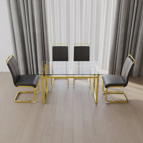 Glass Dining Table Set With Gold Legs And PU Chairs - Omega Lifestyles