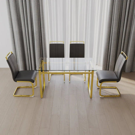Glass Dining Table Set With Gold Legs And PU Chairs - Omega Lifestyles
