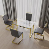 Glass Dining Table Set With Gold Legs And PU Chairs - Omega Lifestyles
