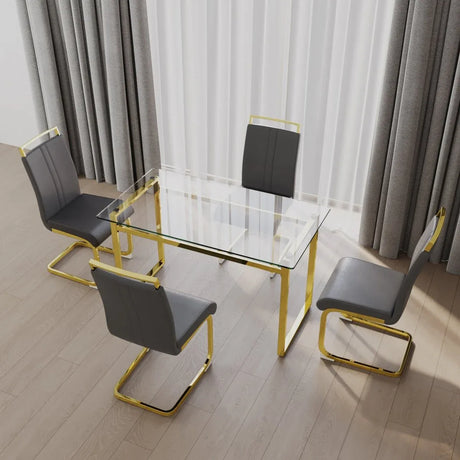 Glass Dining Table Set With Gold Legs And PU Chairs - Omega Lifestyles