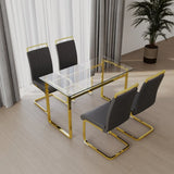 Glass Dining Table Set With Gold Legs And PU Chairs - Omega Lifestyles