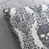 Gothic Damask Skull Cotton Linen Throw Pillow 20x20 Inch - Driftwood - Omega Lifestyles