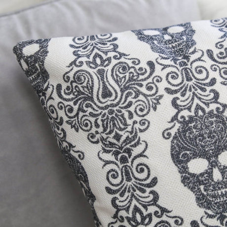 Gothic Damask Skull Cotton Linen Throw Pillow 20x20 Inch - Driftwood - Omega Lifestyles