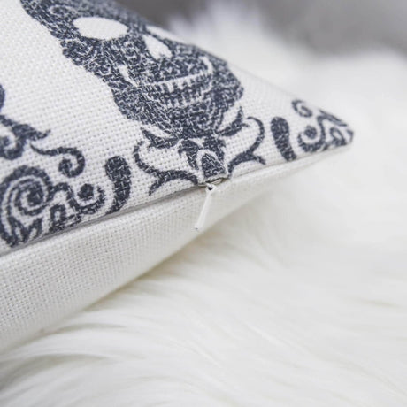 Gothic Damask Skull Cotton Linen Throw Pillow 20x20 Inch - Driftwood - Omega Lifestyles