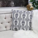 Gothic Damask Skull Cotton Linen Throw Pillow 20x20 Inch - Driftwood - Omega Lifestyles