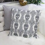 Gothic Damask Skull Cotton Linen Throw Pillow 20x20 Inch - Driftwood - Omega Lifestyles