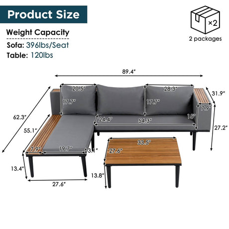 Gray Acacia Wood Outdoor Furniture Patio Sofa Set - Sleep Galleria