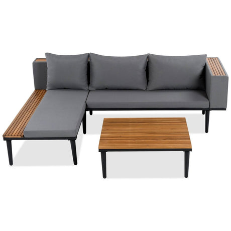 Gray Acacia Wood Outdoor Furniture Patio Sofa Set - Sleep Galleria