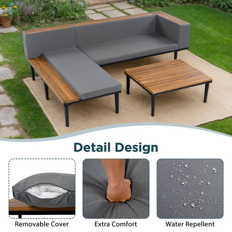 Gray Acacia Wood Outdoor Furniture Patio Sofa Set - Sleep Galleria