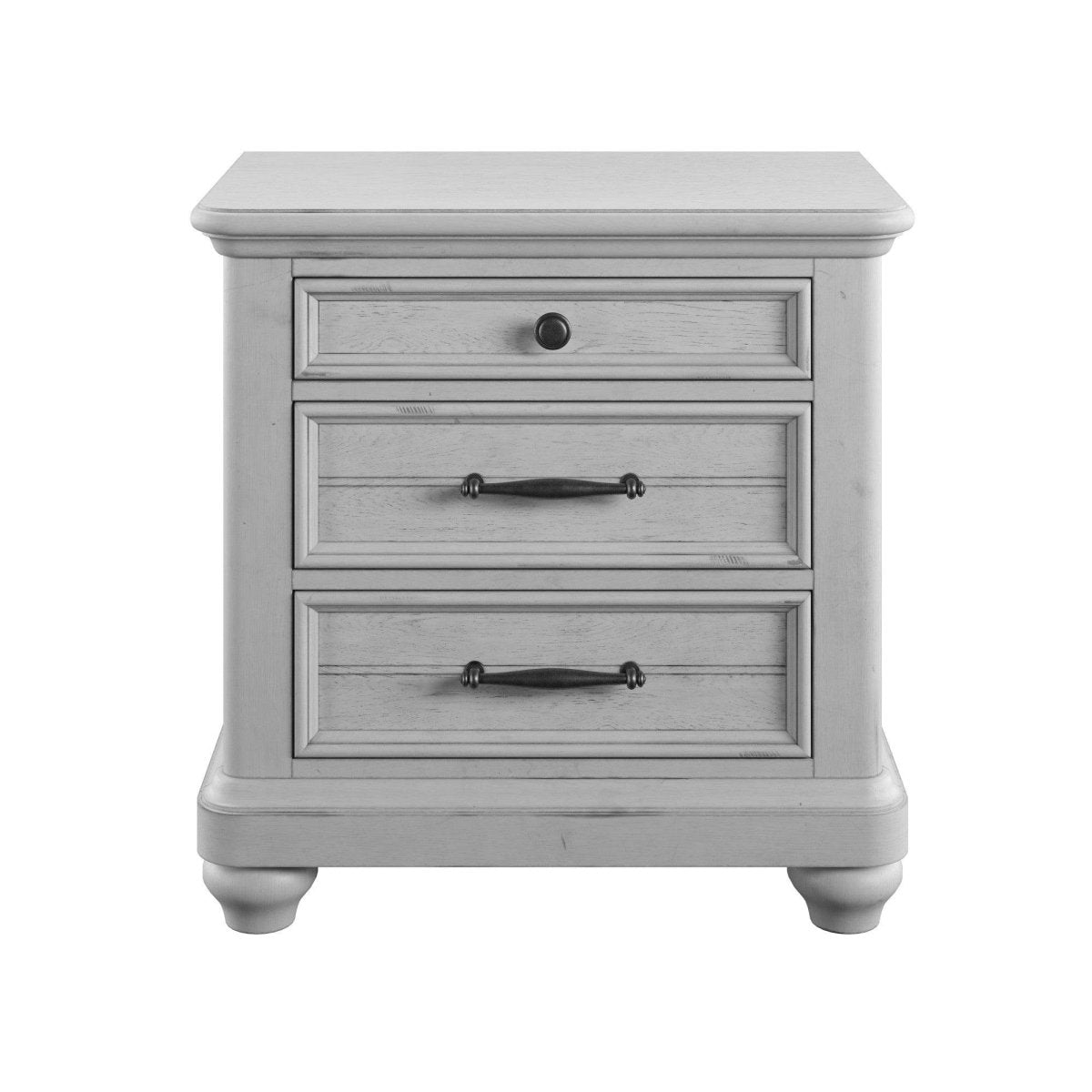 Gray Solid Wood Coastal Farmhouse 3 - Drawer Nightstand With USB - Driftwood - Omega Lifestyles