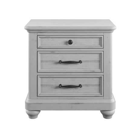 Gray Solid Wood Coastal Farmhouse 3 - Drawer Nightstand With USB - Driftwood - Omega Lifestyles