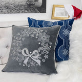 Gray Velvet Holiday Embroidered Snowflake Throw Pillow 20x20 - Driftwood - Omega Lifestyles