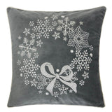 Gray Velvet Holiday Embroidered Snowflake Throw Pillow 20x20 - Driftwood - Omega Lifestyles